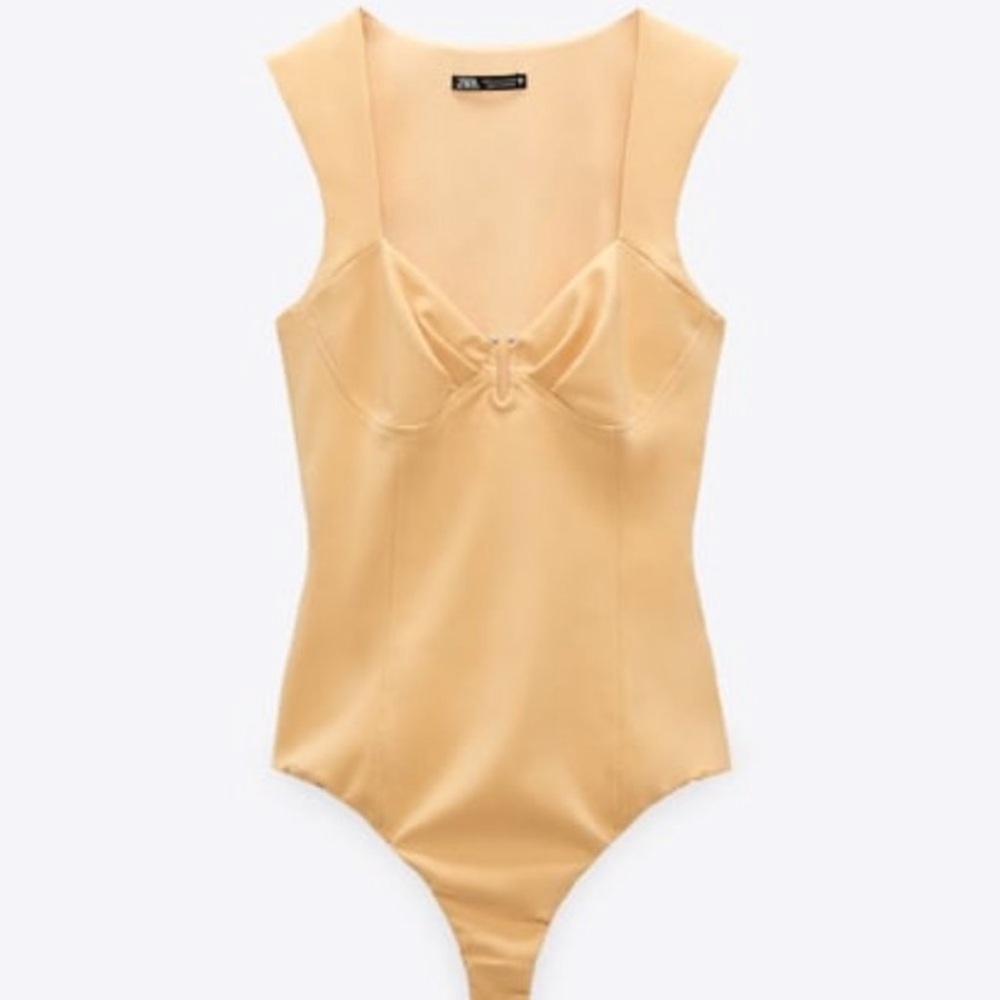 Zara Peach Beaded Bust Detail Bodysuit